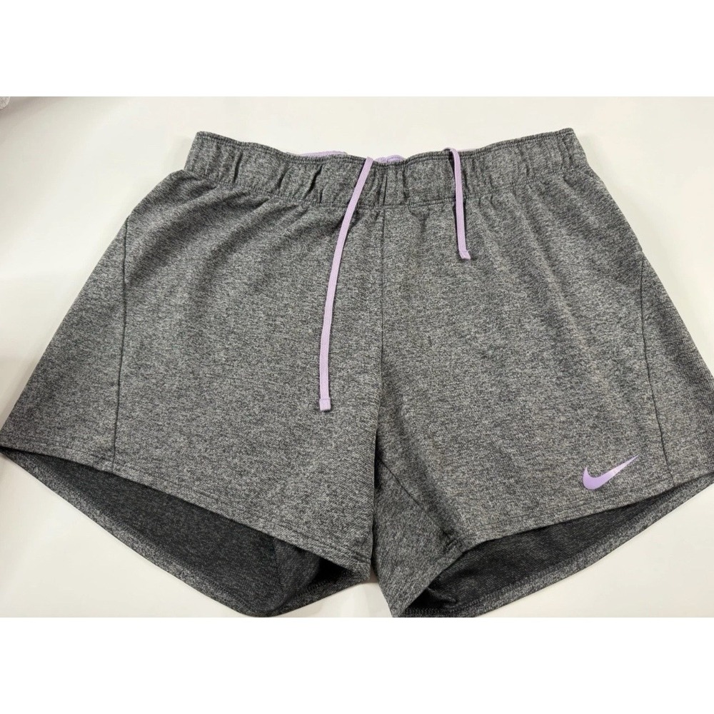 Nike Dri-FIT Women's Athletic Shorts Gray Purple Polyester Elastic Waist SZ Med